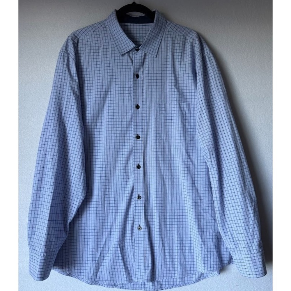 Tasso Ella Dress Shirt Men XXL Blue Check 100%‎ Cotton Long Sleeve Button Up